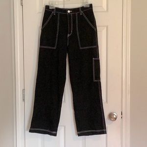 Black high rise wide leg cargo pants